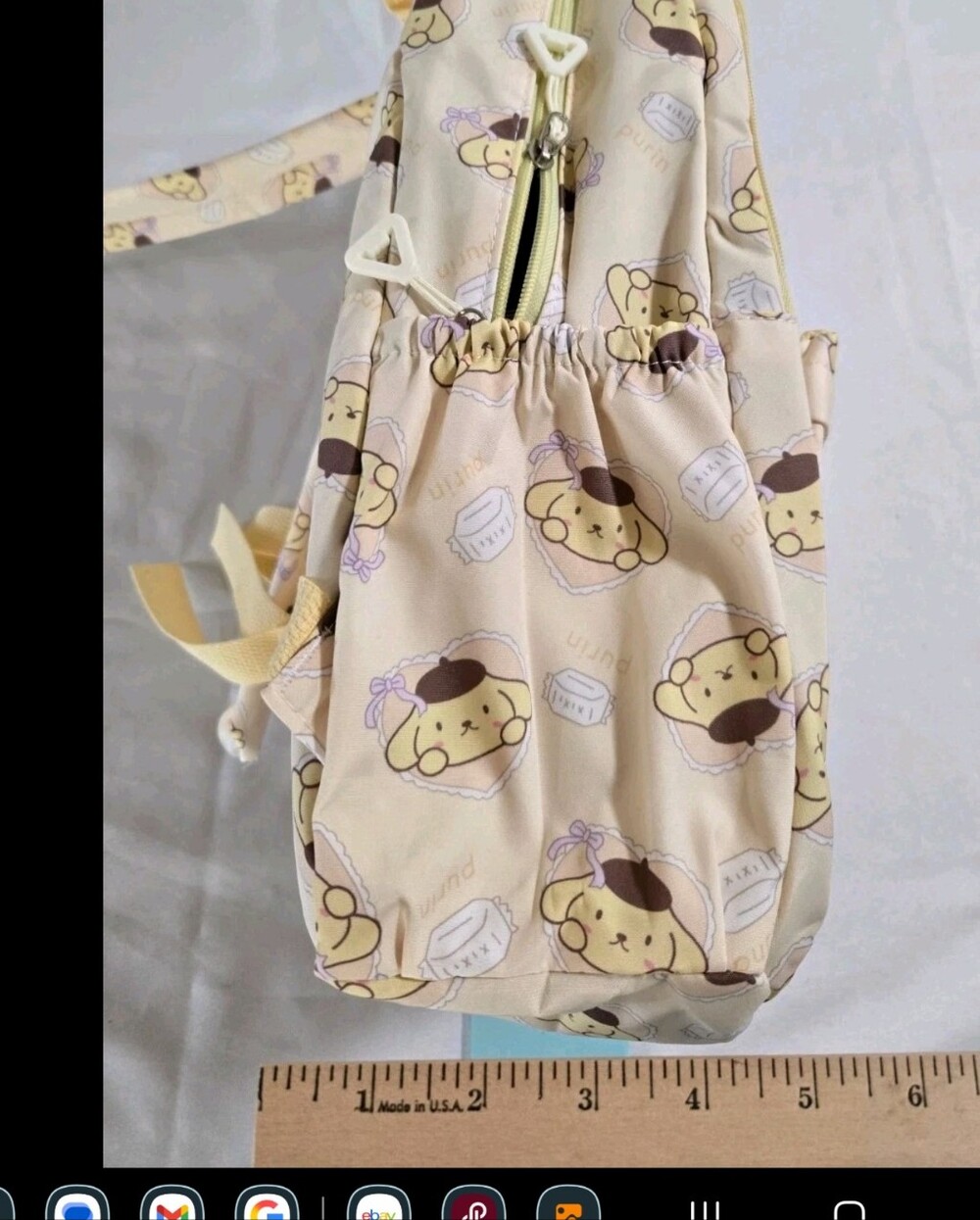 Sanrio Pompompurin Cream and Yellow Kids Backpack with Strawberry Motif - Picture 4 of 4
